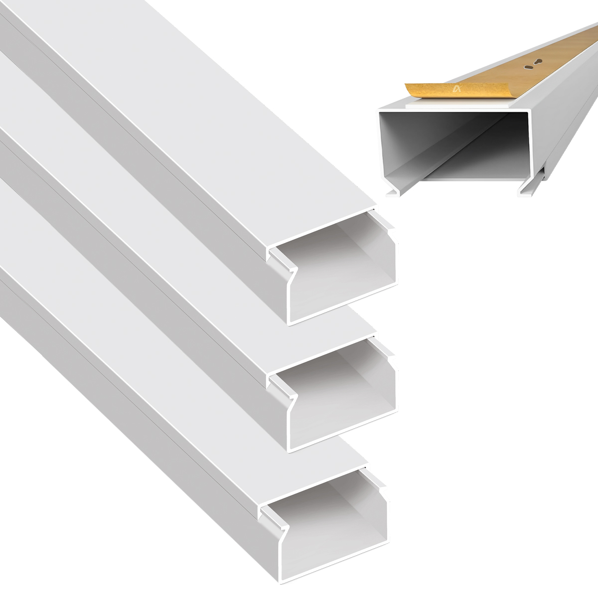 ARLI Kabelkanal selbstklebend 30x20 mm Weiß – 4m Installationskanal mit Klebeband & Bodenlochung IP40 PVC