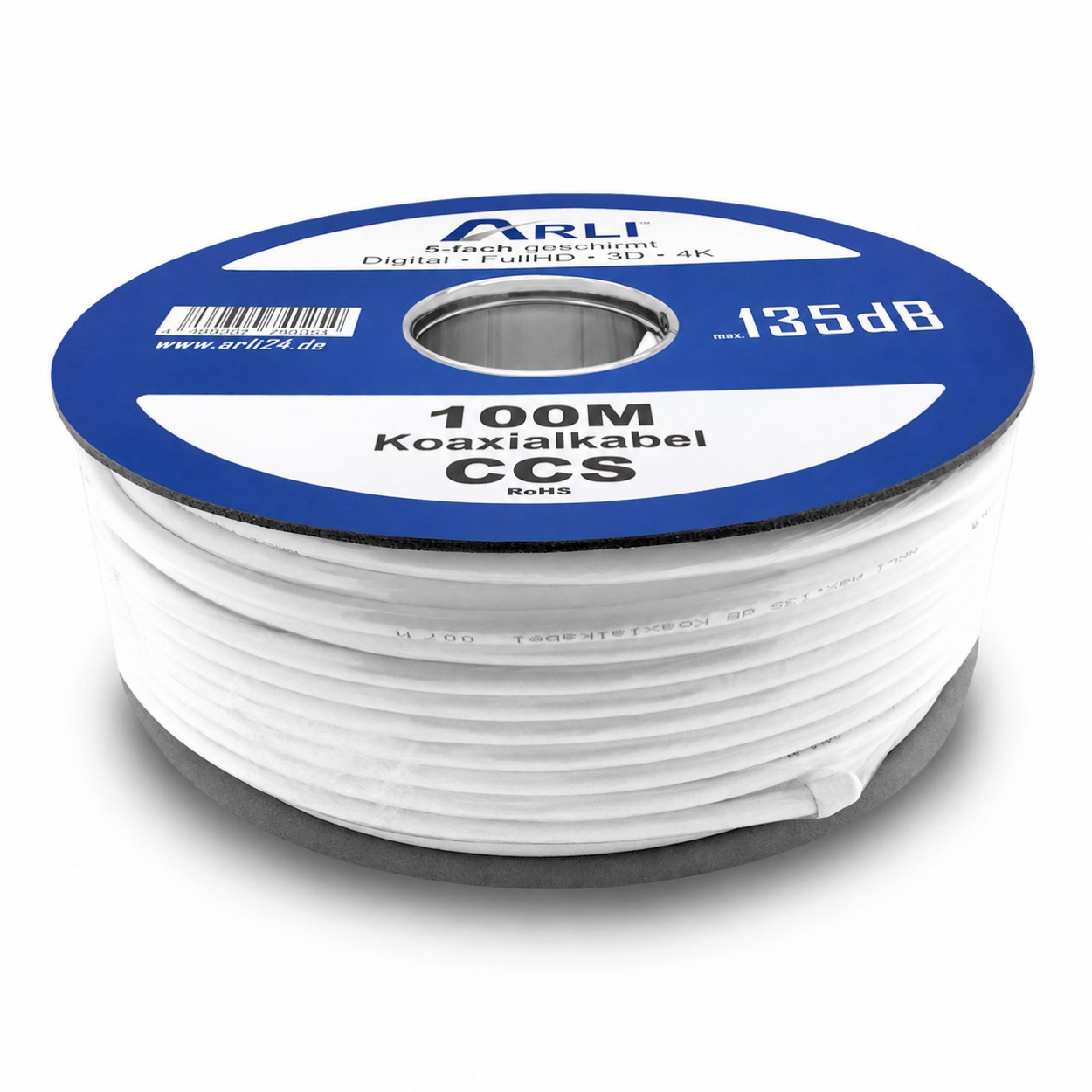 100m ARLI Koaxialkabel max. 135dB + 10x F-Stecker vergoldet Kabel 135dB satelliten kabel digitaltauglich konfektionierte TV-Kabel DVB-S DVB-C DVB-T 4-fach 5fach schirmung meterware verlegekabel Adapter doppel schüssel 130db 120db 110db Weiß Internetanschl