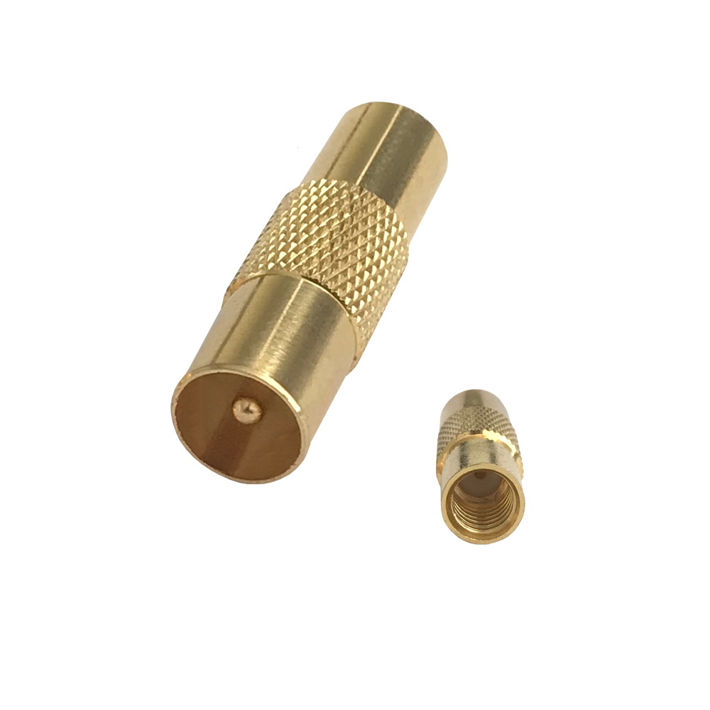 TV Antennenstecker vergoldet 9,5 mm mit F-Buchse für Koaxial Kabel direkt aufschraubbar Adapter