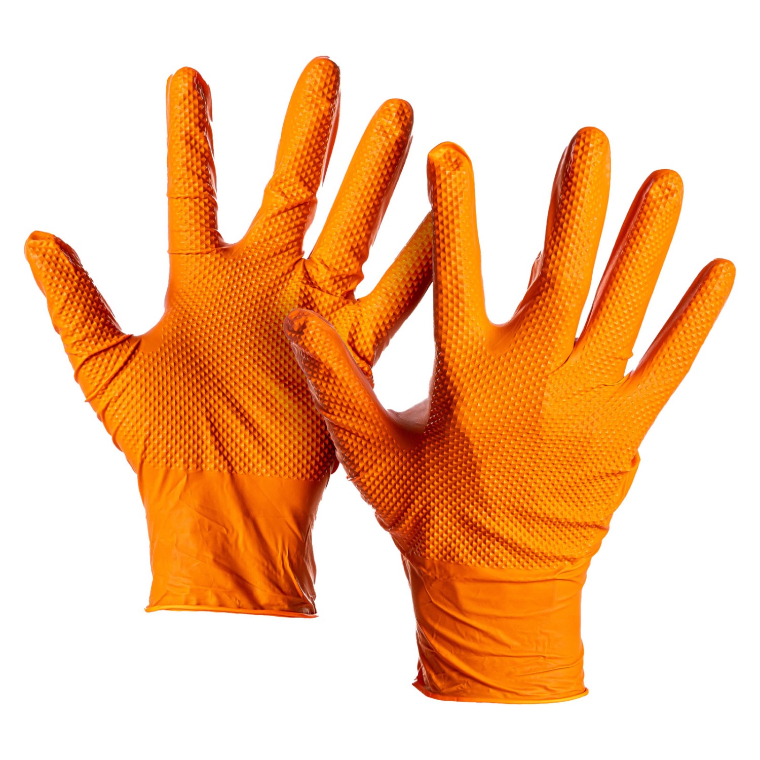 50x Edge Grip Nitril Einweghandschuhe Größe L orange Diamantstruktur puderfrei NBR Arbeitshandschuhe Werkstatt