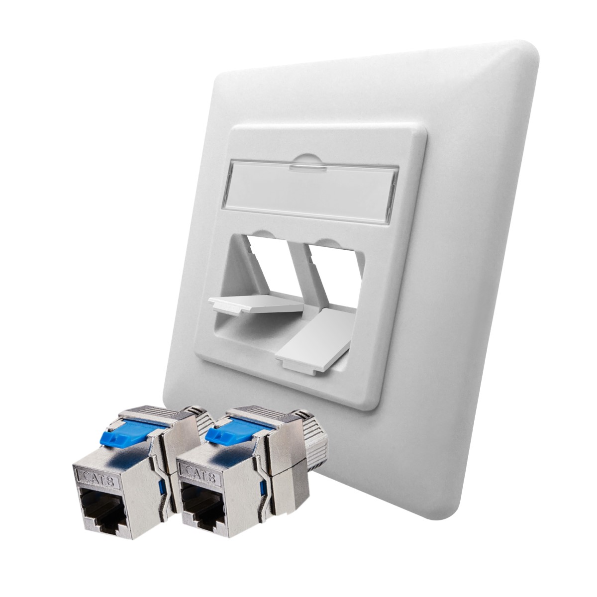 ARLI Cat8.1 Netzwerkdose 2 Port ( Anschlussrahmen + 2x Keystone CAT8.1 ) - Cat8 Set