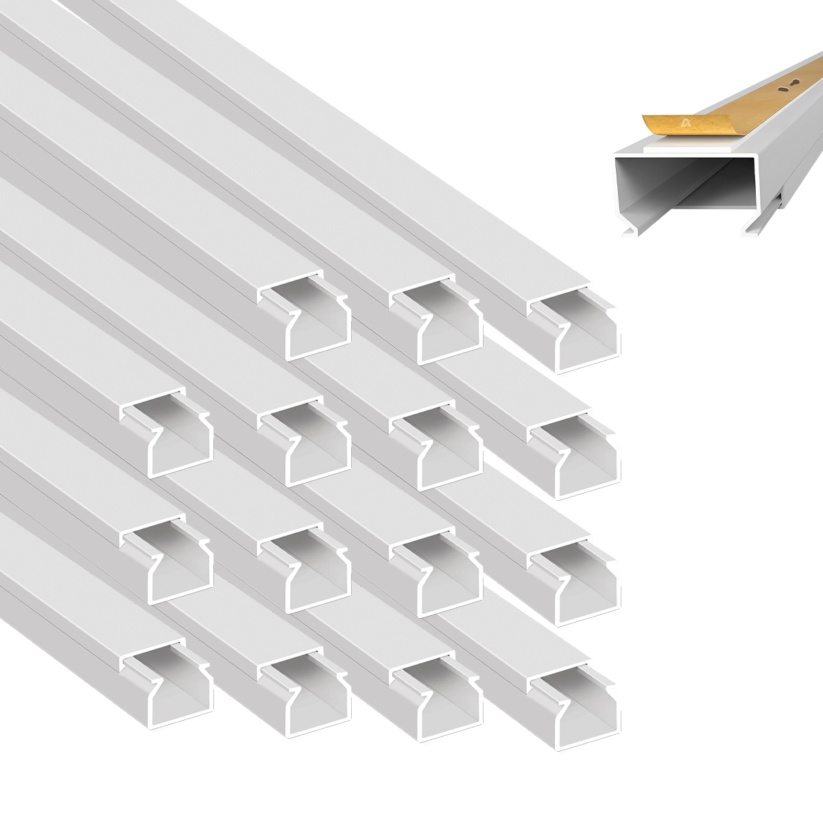 ARLI Kabelkanal selbstklebend 15x10 mm Weiß – 16m Installationskanal mit Klebeband & Bodenlochung IP40 PVC