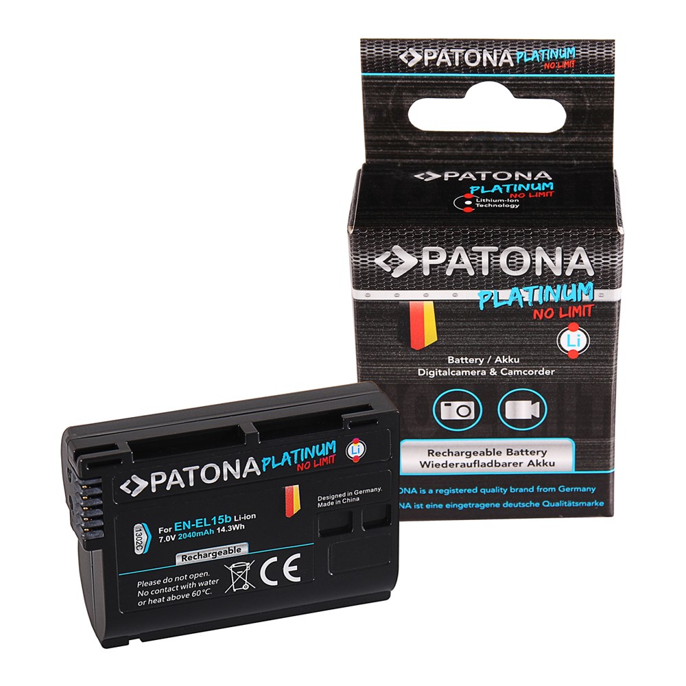 Patona Platinum Akku für Nikon EN-EL15b D7000 D7100 D600 D610 D800 D800E D810 D850 Z7 V1 akkus 2040 mAh 2040mAh original LP-E8+ 100% kompatibel originalen hitzeschutz überladeschutz li-lon original sicher