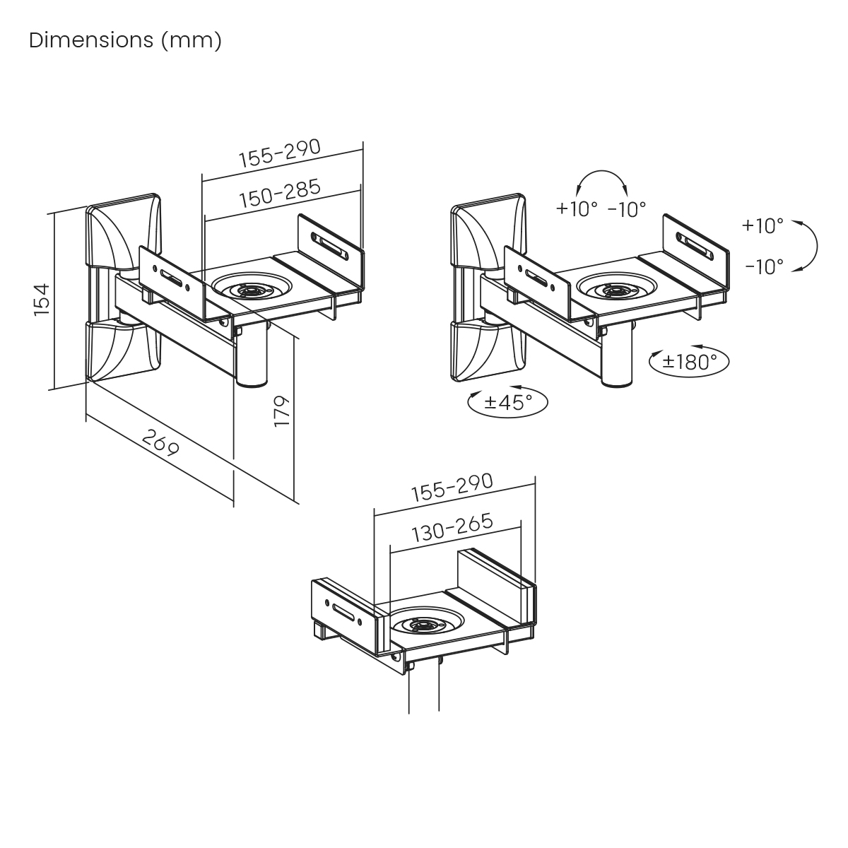 arli mywall lautsprcher wandhalterung boxenhalterung lautsprecherhalter boxen box wand halter halterung 2 x set pack universal Träger neigbar schwenkbar drehbar speaker einstellbar ohne werkzeug wandhalter schwarz wandmontage
