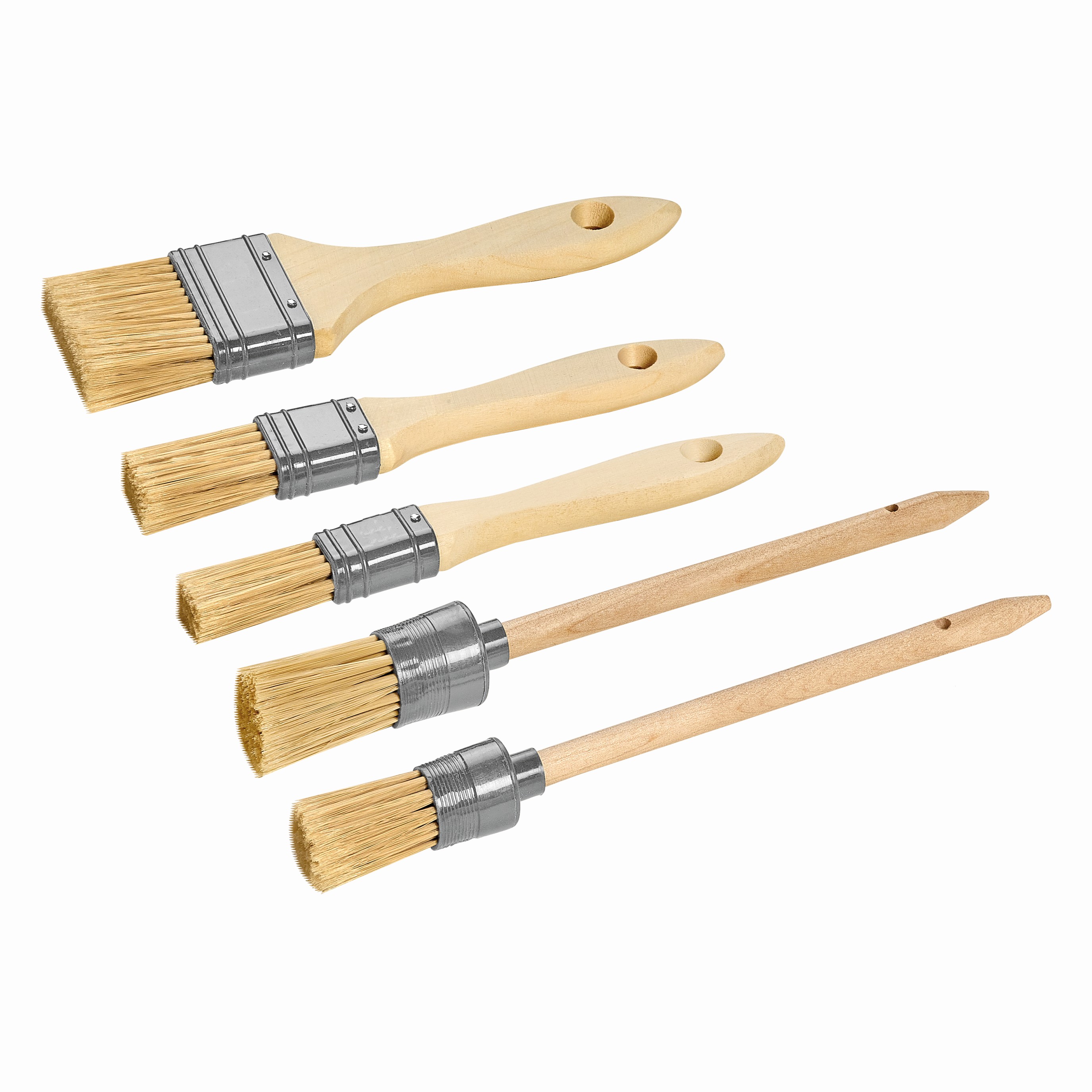 Pinsel Set 5 teilig Flachpinsel und Ringpinsel für Malerarbeiten mit Wandfarbe Lack und Ölfarben