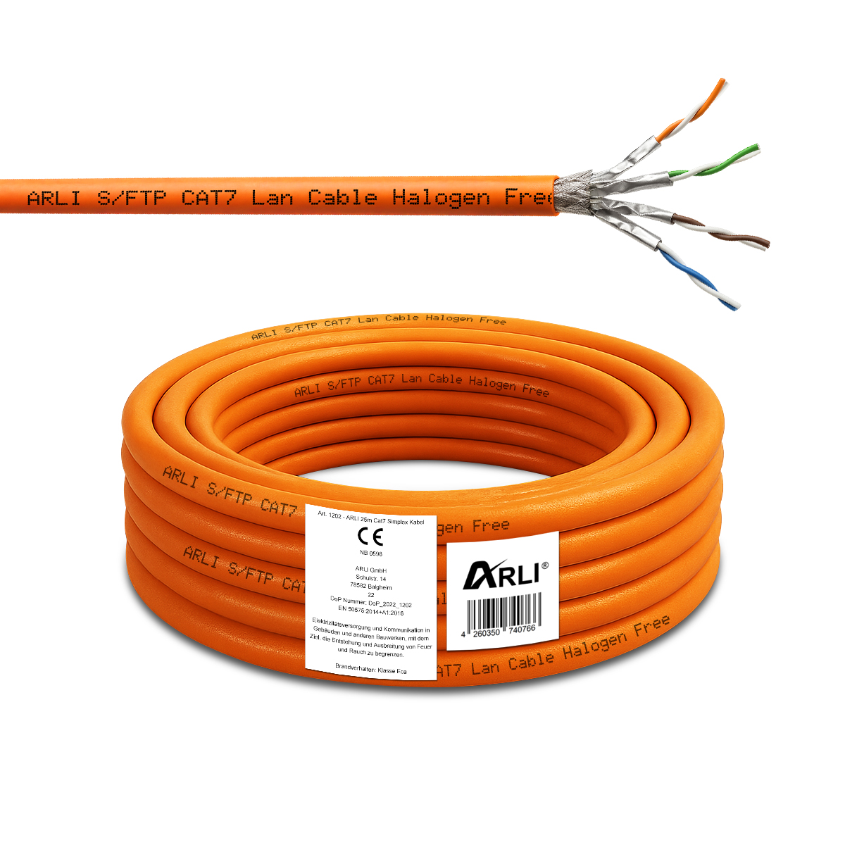 ARLI Cat7 Verlegekabel 25 m S/FTP PIMF Halogenfrei Netzwerkkabel