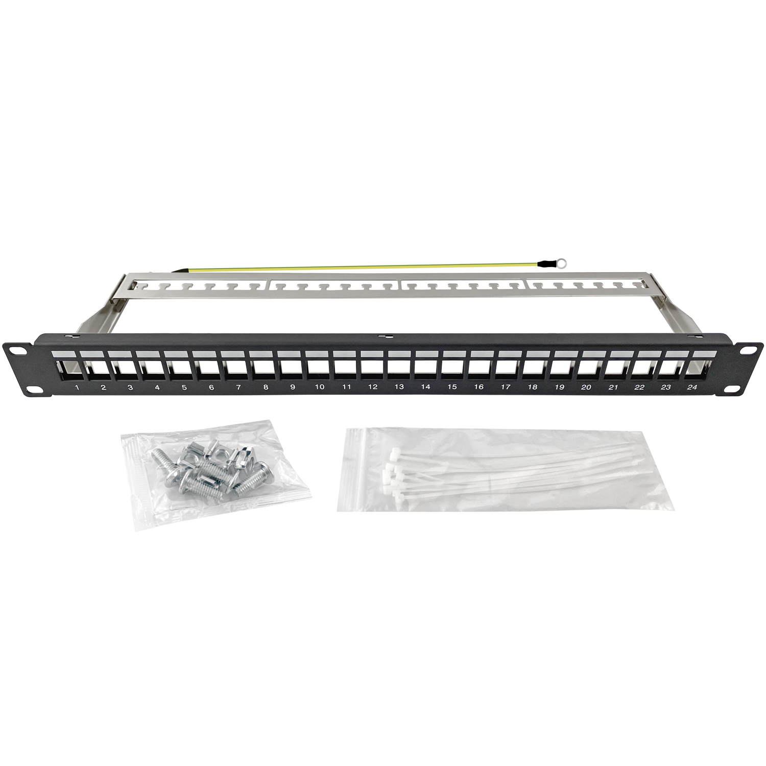 ARLI Patchpanel 19" Verteilerfeld 24 Ports blank 1HE geschirmt Kabelmanagement für Keystone Jack Modul