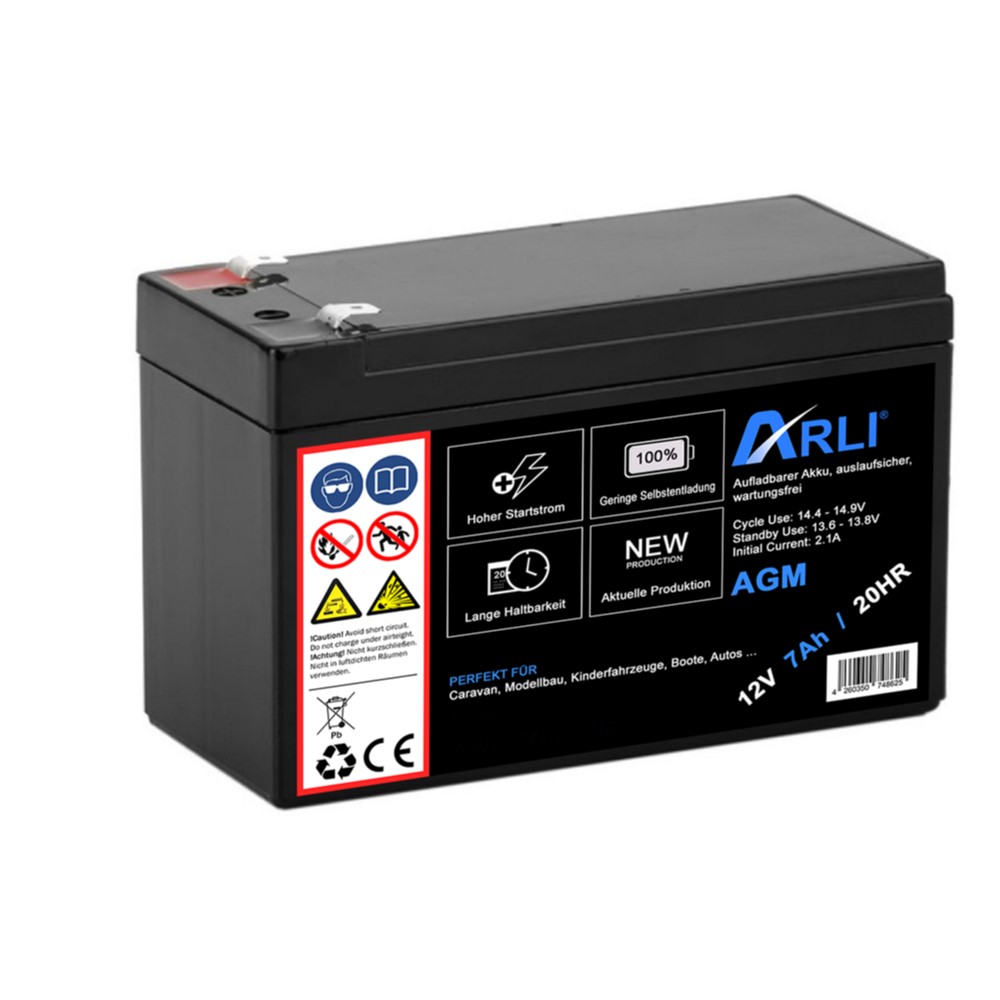 AGM Blei Akku 12V 7Ah 20HR arli patona glasfaservlies batterie Caravan Modellbau Kinderfahrzeuge Boot Auto alarm anlagen notstrom Rasenmäher SUV ZSV USV Solar Batterien Motorräder Traktionsbatterien Fahrräder E bike elekktro Roller Scooter