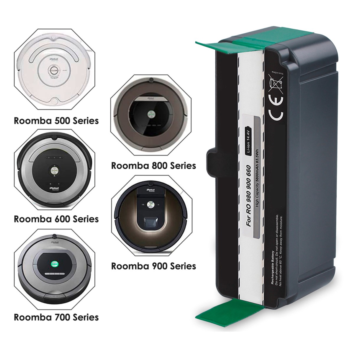 Akku für iRobot Roomba 500 600 700 800 900 2130LI 4374392 4376392 4462425 4502233 11702 5800mAh