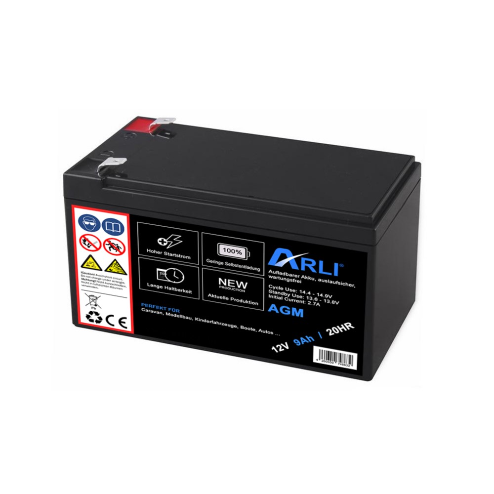 AGM Blei Akku 12V 9Ah 20HR arli patona glasfaservlies batterie Caravan Modellbau Kinderfahrzeuge Boot Auto alarm anlagen notstrom Rasenmäher SUV ZSV USV Solar Batterien Motorräder Traktionsbatterien Fahrräder E bike elekktro Roller Scooter
