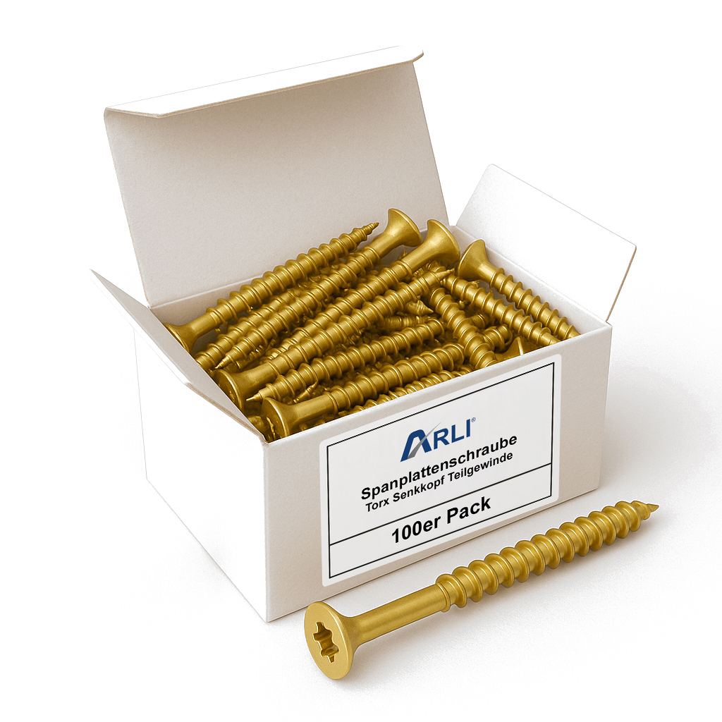 ARLI 100x 4x60 mm Spanplattenschrauben Torx TX20 Senkkopf Teilgewinde Stahl gelb verzinkt